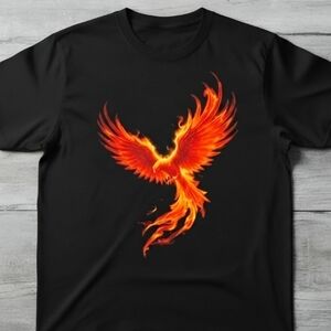 Fiery Phoenix Graphic Tee • Black Mythical Bird Shirt • Unisex Graphic T‑Shirt
